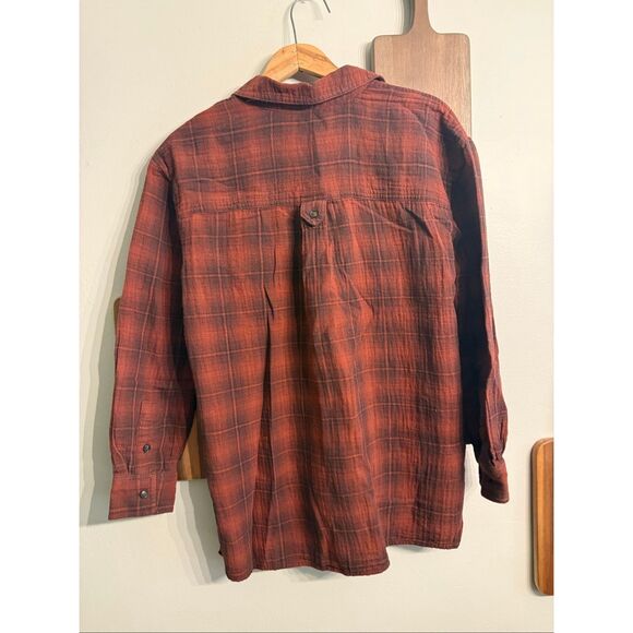 Madewell Rust Brown Plaid Cotton Flannel Oversized Button-up Shirt Small - Picture 2 of 5